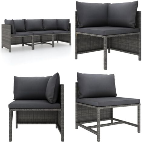 3SitzerGartensofa mit Kissen Grau Poly Rattan Outdoor Möbel