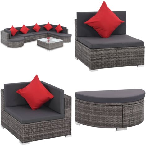 Willood Garten Lounge Set Akazienholz | 2 Sitzbänke + Fußstütze | Mit Polstern Dunkelgrau