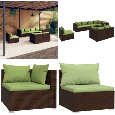8tlg. GartenLoungeSet mit Kissen Poly Rattan Braun Gartengeräte