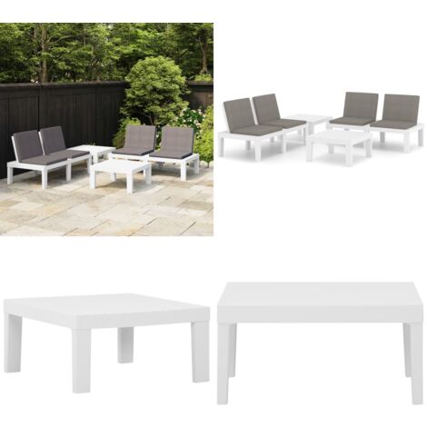 4tlg. GartenLoungeSet mit Auflagen Kunststoff Weiß