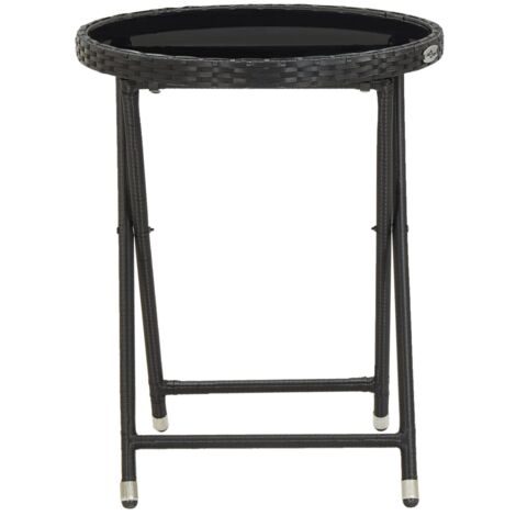 Beistelltisch Schwarz 60 cm Poly Rattan und Hartglas Gartenmöbel