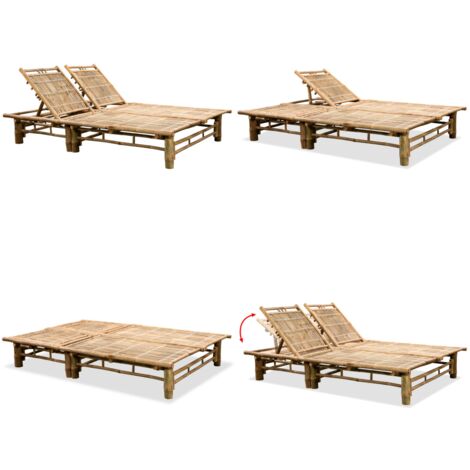 Sonnenliege für 2 Personen Bambus Bambus Gartenmöbel Sonnenliege
