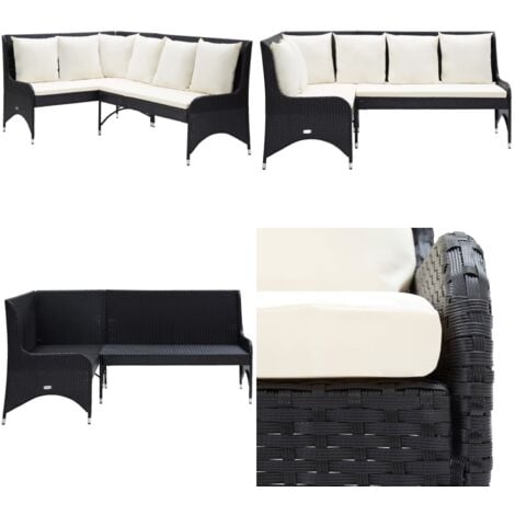 GartenEcksofa 2tlg. Poly Rattan Schwarz Gartenmöbel Eckcouch