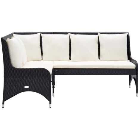 GartenEcksofa 2tlg. Poly Rattan Schwarz Gartenmöbel Eckcouch