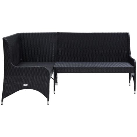 GartenEcksofa 2tlg. Poly Rattan Schwarz Gartenmöbel Eckcouch