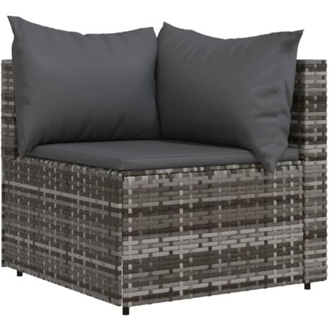 GartenEcksofa mit Kissen Grau Poly Rattan Gartenmöbel Outdoor