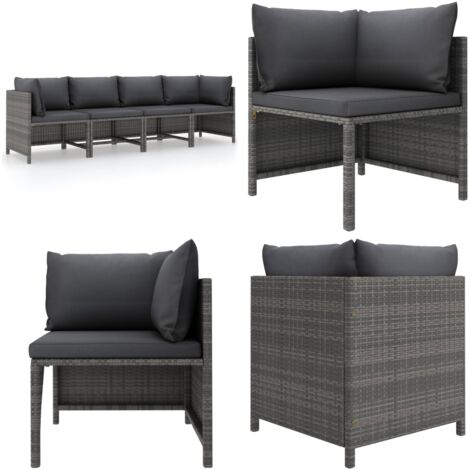 4SitzerGartensofa mit Kissen Grau Poly Rattan Outdoor Möbel