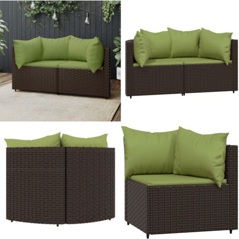 GartenEcksofas mit Kissen 2 Stk. Braun Poly Rattan Gartenecke