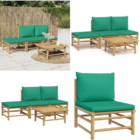 4tlg. GartenLoungeSet mit Grünen Kissen Bambus Bambus Möbel