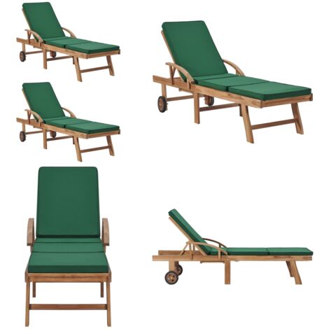 Sonnenliegen mit Auflagen 2 Stk. Massivholz Teak Grün Teakholzmöbel