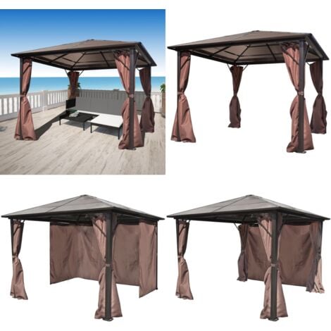 Pavillon mit Vorhängen Braun Aluminium 300 x 300 cm Pavillon