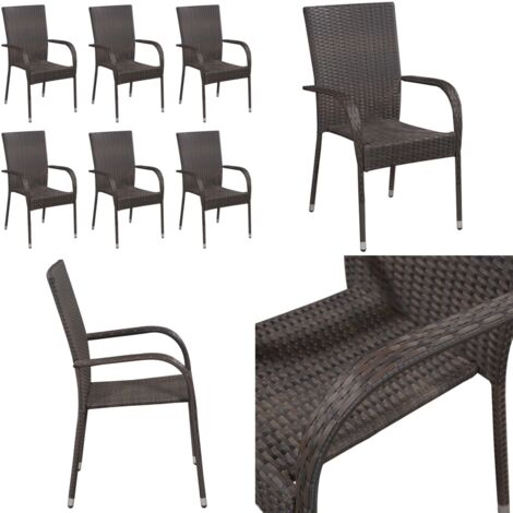 Stapelbare Gartenstühle 6 Stk. Poly Rattan Braun Gartenstühle