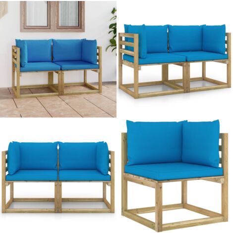 GartenEcksofas & Kissen in Grün 2 Stk. Kiefernholz Ecksofa