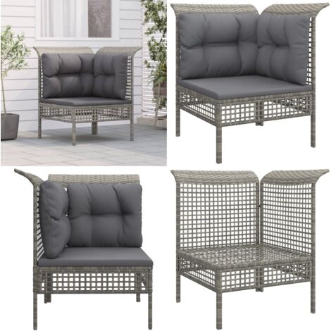 GartenEcksofa mit Kissen Grau Poly Rattan Gartenmöbel Outdoor