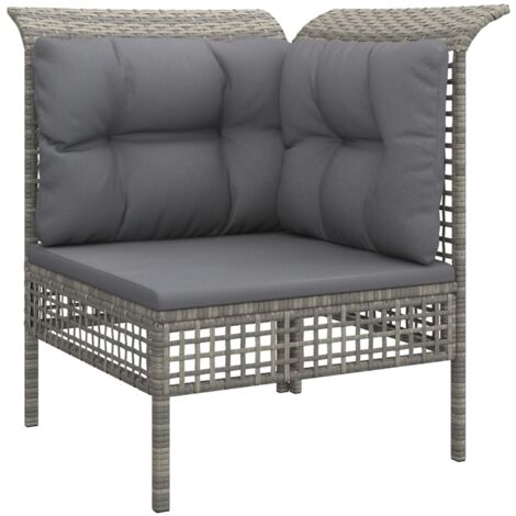 GartenEcksofa mit Kissen Grau Poly Rattan Gartenmöbel Outdoor