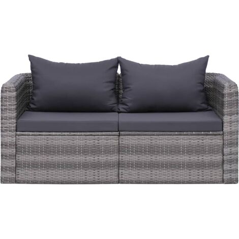 GartenEcksofas 2 Stk. Grau Poly Rattan Gartenmöbel Outdoor Möbel