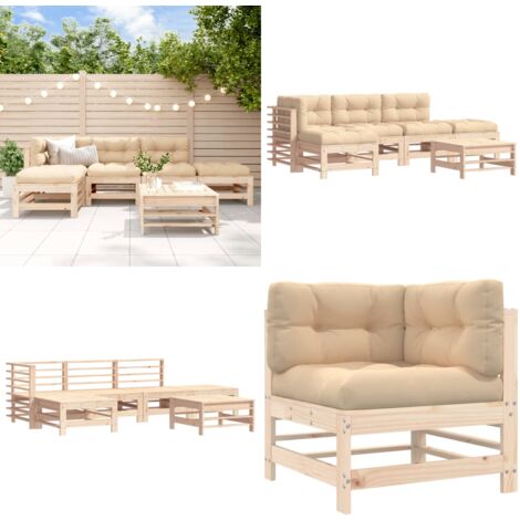 6tlg. GartenLoungeSet mit Kissen Massivholz Gartenmöbel