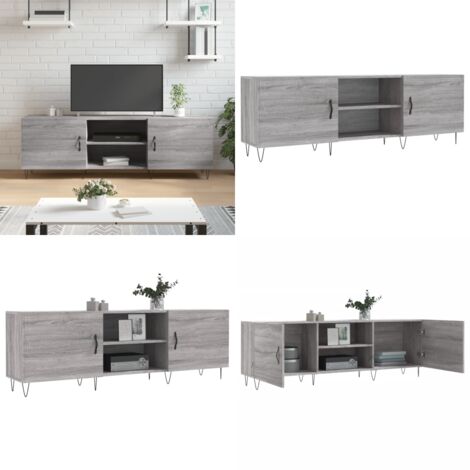 Gecheer TV-Schrank Grau Sonoma 150cm - Fernsehtisch Mit 4 Fächern