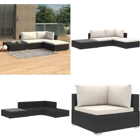4tlg. GartenLoungeSet mit Auflagen Poly Rattan Schwarz Garten