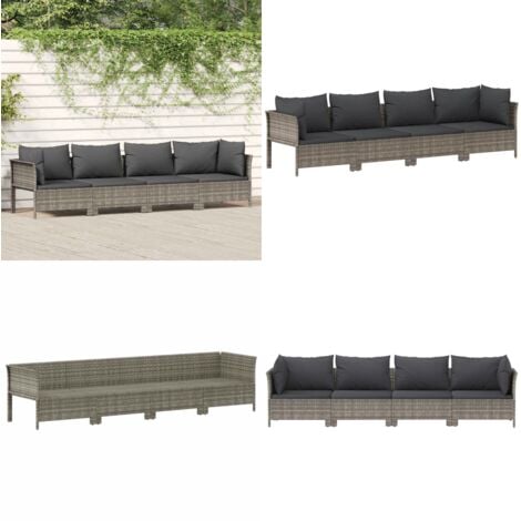 4tlg. GartenLoungeSet mit Kissen Grau Poly Rattan Garten Lounge