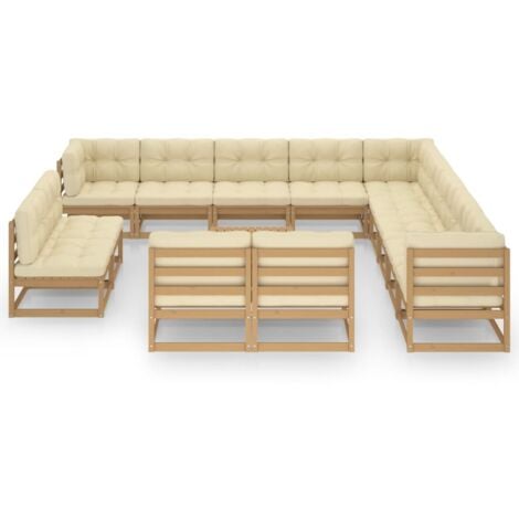 14tlg. GartenLoungeSet mit Kissen Honigbraun Massivholz Garten