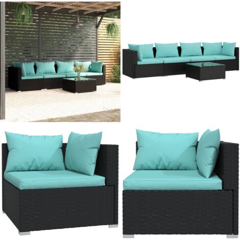 5tlg. GartenLoungeSet mit Kissen Poly Rattan Schwarz GartenLounge