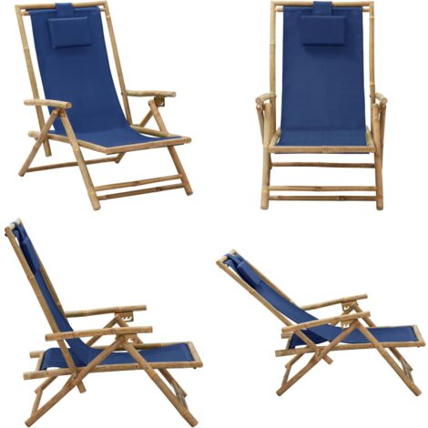 Relaxstuhl Verstellbar Marineblau Bambus und Stoff - Klappstuhl -  Gartenstuhl - Lounge Chair - Bambus Mbel - Outdoor Mbel - Home & Living