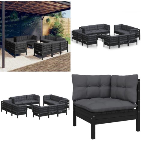 13tlg. GartenLoungeSet mit Anthrazit Kissen Kiefernholz Garten