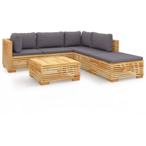 6tlg. GartenLoungeSet mit Kissen Massivholz Teak Garten Lounge Set