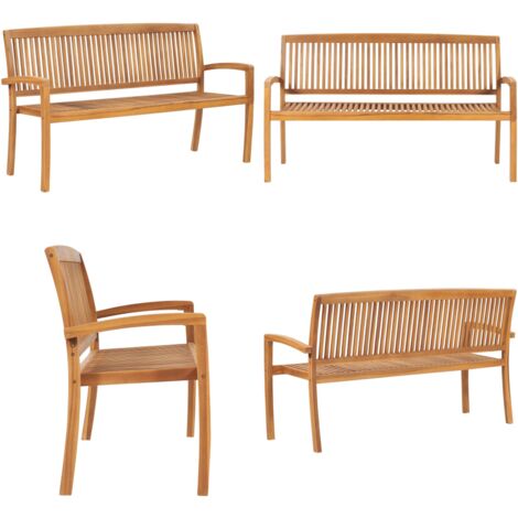 Gartenbank 3Sitzer Stapelbar 159 cm Massivholz Teak Gartenbank