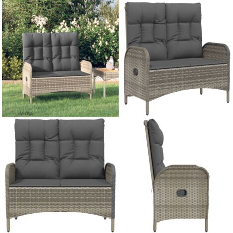 Gartenbank mit Liegefunktion und Kissen 107 cm Poly Rattan Grau