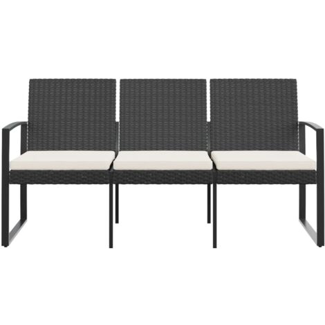 Gartenbank 3Sitzer mit Kissen Schwarz PPRattan Gartenbank Outdoor