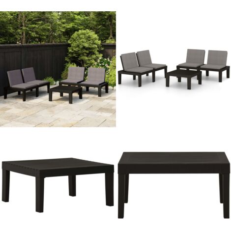 3tlg. GartenLoungeSet mit Kissen Kunststoff Grau Gartensitzgruppe