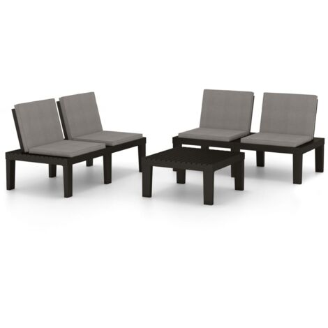 3tlg. GartenLoungeSet mit Kissen Kunststoff Grau Gartensitzgruppe