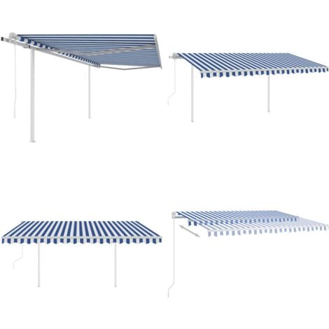 Markise Automatisch Einziehbar mit Pfosten 4x3 m Blau und Weiß