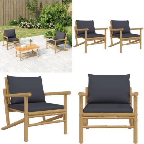 Gartensthle 2 Stk. mit Dunkelgrauen Kissen Bambus - Bambus Gartenstuhl -  Gartenmbel - Outdoor Mbel - Terrasse - Balkon - Home & Living