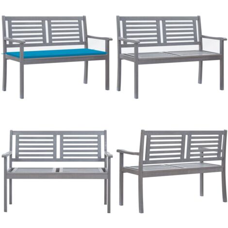 2SitzerGartenbank mit Auflage 120 cm Grau Eukalyptusholz Gartenbank