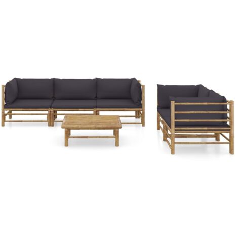 6tlg. GartenLoungeSet mit Dunkelgrauen Kissen Bambus Bambus Lounge