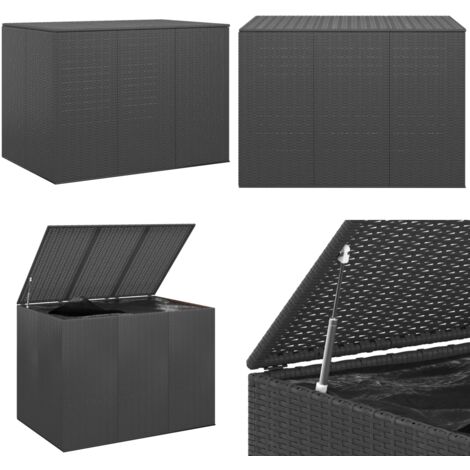GartenKissenbox PE Rattan 145x100x103 cm Schwarz Gartenkiste PE