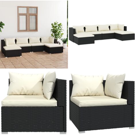 6tlg. GartenLoungeSet mit Kissen Poly Rattan Schwarz Garten Lounge