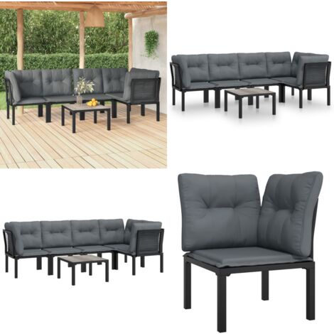 6tlg. GartenLoungeSet Schwarz und Grau Poly Rattan Gartensessel
