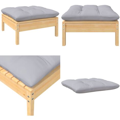 Gartenhocker mit Grauem Kissen Massivholz Kiefer - Gartenstuhl - Sitzgelegenheit - Outdoor Möbel - Lounge Set - Gartenlounge - Home & Living (1/5)