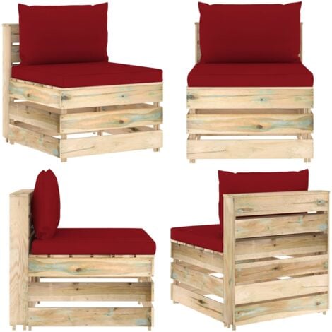 Modulares Mittelsofa mit Kissen Grün Imprägniertes Holz Outdoor Möbel