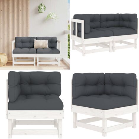 Ecksofas mit Kissen 2 Stk. Weiß Massivholz Kiefer - Gartensofa - Eckcouch - Holzsessel - Lounge Möbel - Gartenlounge - Home & Living (1/5)
