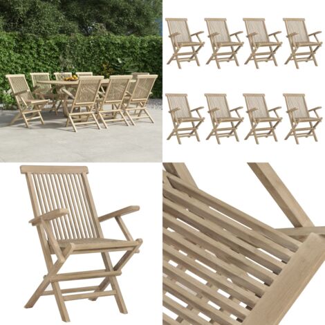 Gartenstühle 8 Stk. Klappbar Grau 56x61x89 cm Massivholz Teak