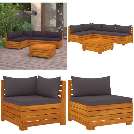 5tlg. GartenLoungeSet mit Kissen Massivholz Akazie Gartensofa