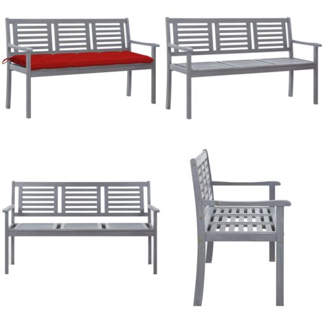 3SitzerGartenbank mit Auflage 150 cm Grau Eukalyptusholz Gartenbank