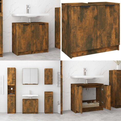 Badschrank Räuchereiche 64,5x33,5x59 cm Holzwerkstoff - Badschrank ...