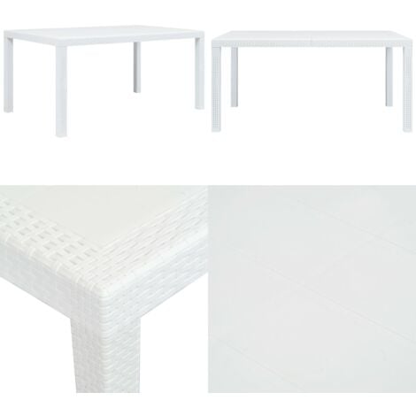 Gartentisch Weiß 150x90x72 cm Kunststoff RattanOptik Gartentisch