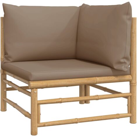 GartenEcksofa mit Taupe Kissen Bambus Bambus Sofa Gartenmöbel